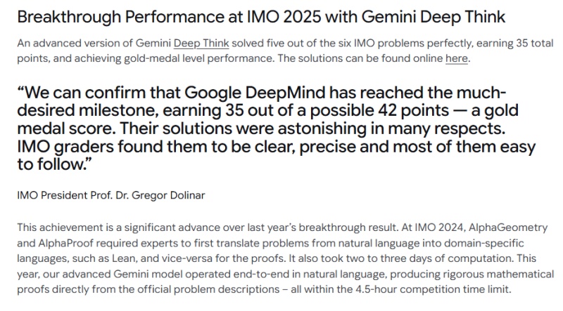 Gemini Deep Think solved five of six IMO problems