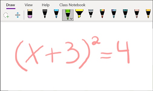 handwritten equations in OneNote