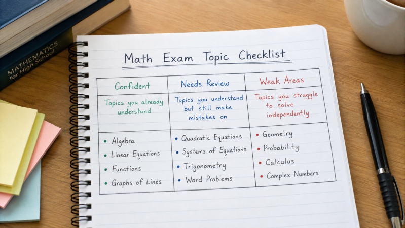 math exam topic checklist