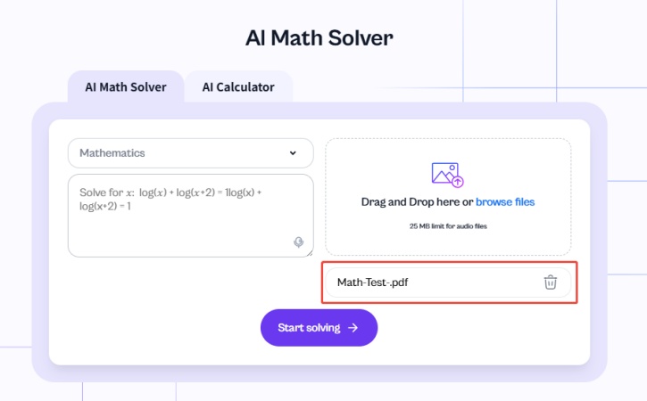 step 1 of using EduBrain AI Math Solver