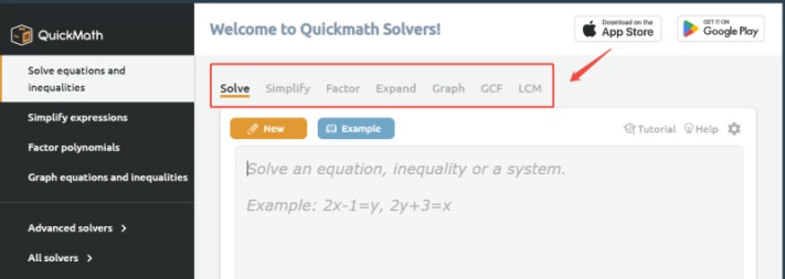 step 1 of using quickmath