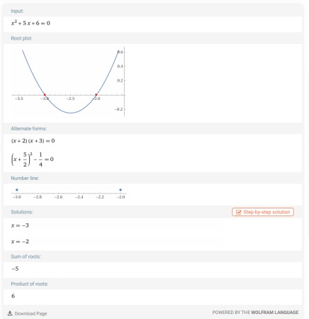step 2 of using Wolfram Alpha Math Solver