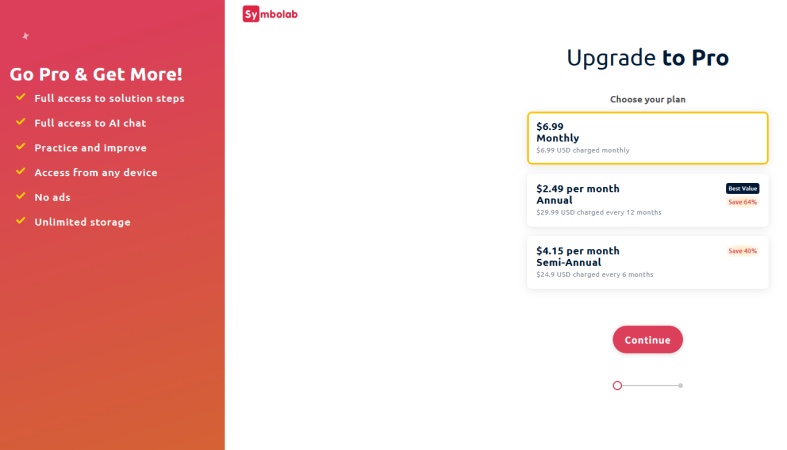 Symbolab pricing page