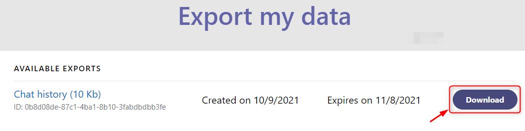 export team chat to pdf by clicking download