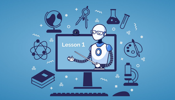 Image of a robot and AI for education