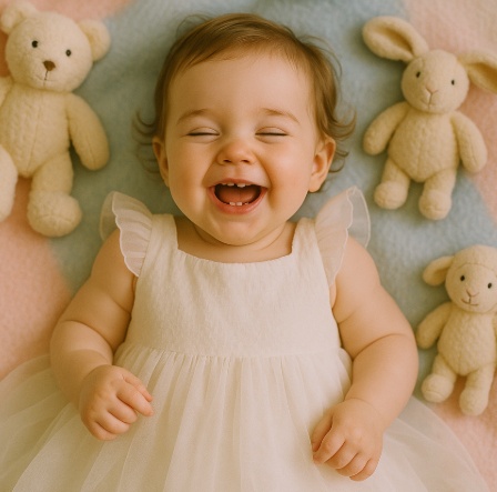 baby girl on pastel blanket