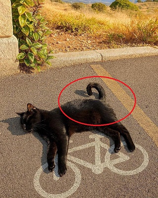 cat lying on the road