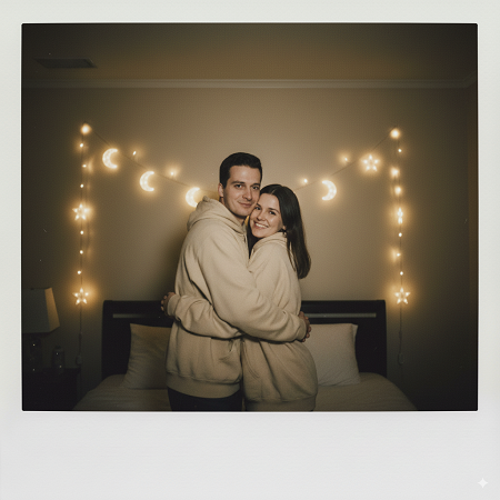 Polaroid Photo Editing Prompt for Couples in Bedroom