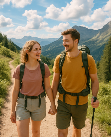 mountain hiking couple