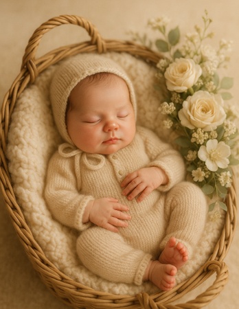newborn in flower basket