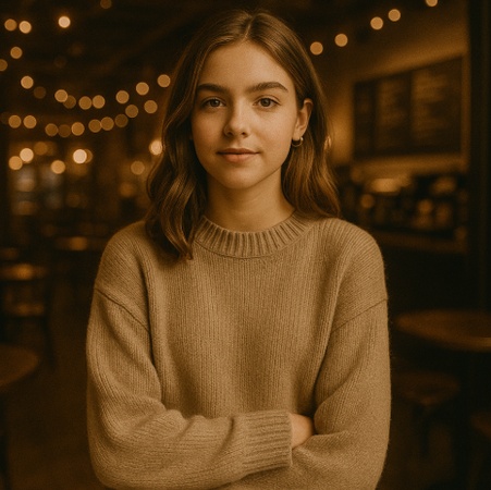 teen in cozy coffee shop