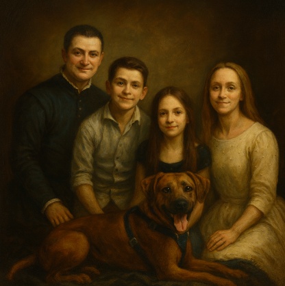 turn family photo into classic oil painting style