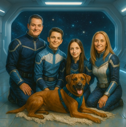 turn family photo into futuristic sci fi scene
