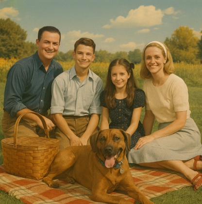 turn family photo into vintage picnic scene