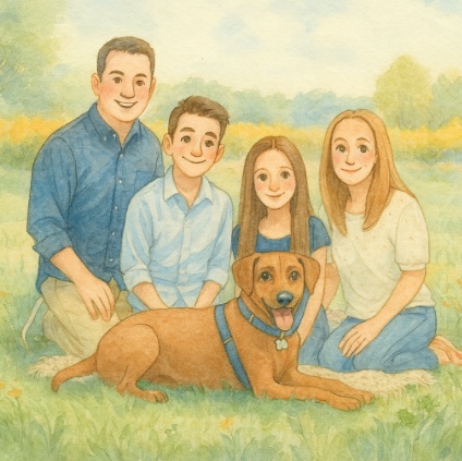 turn family photo into watercolor storybook style