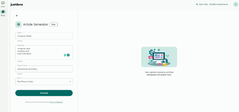 el artículo generador de Justdone AI