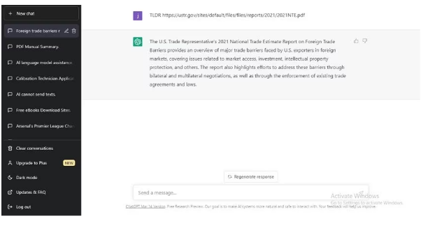 Image of the results from ChatGPT