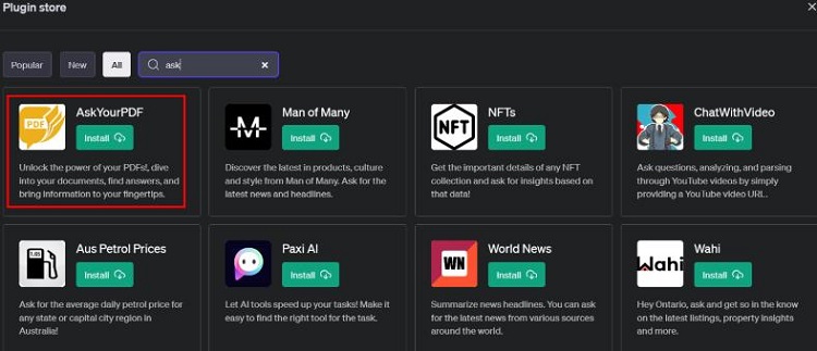 select plugin from plugin store in chatgpt