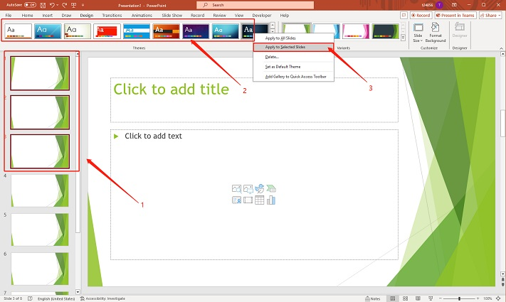 apply a theme to selected slides