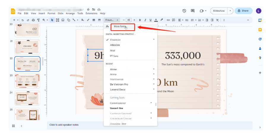 how to add font to google slides