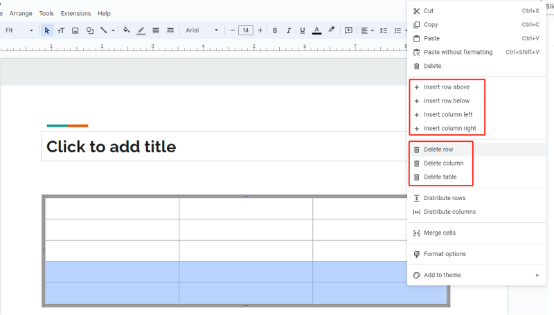 how to insert a table in google slides