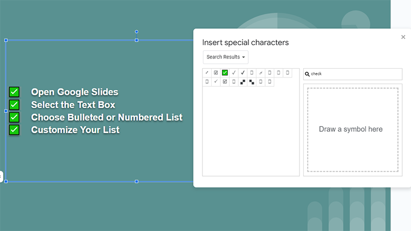 How to put a checklist in Google Slides