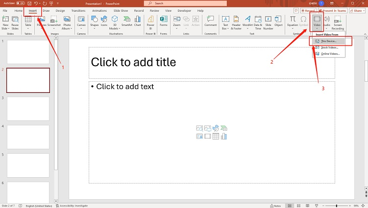 insert video from device in ppt