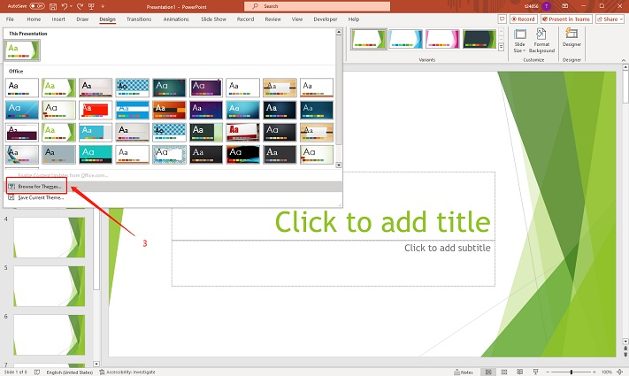 select browse for themes