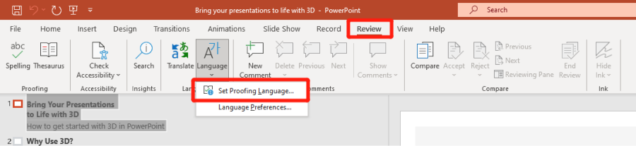 set proofing language successfully