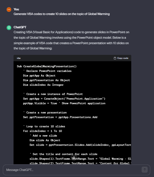 ask chatgpt to generate vba code