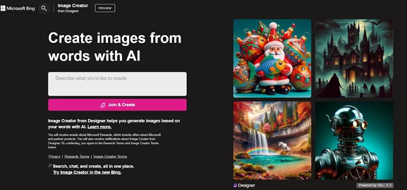 bing ai image generator using step 1