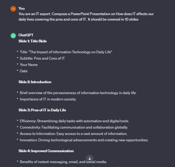chatgpt powerpoint generator and ask to generate outline