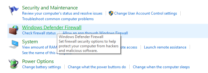 choose windows defender firewall