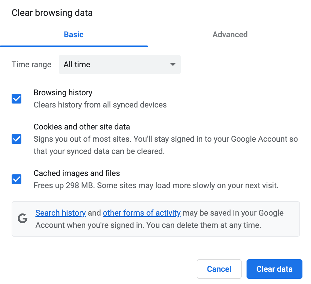 clear browsing history