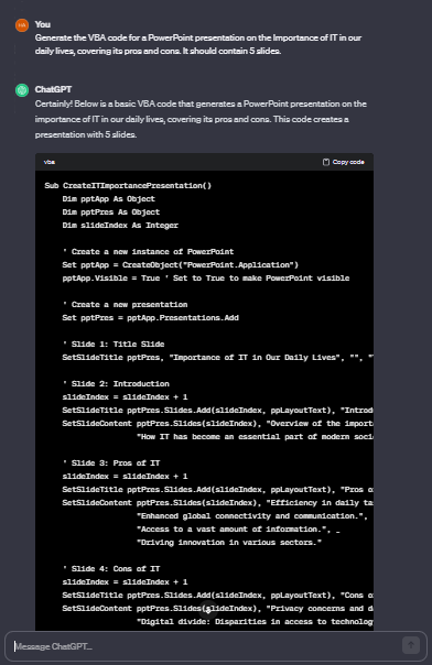 generate the vba code