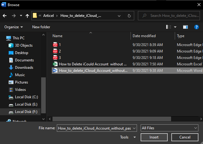 holding ctrl key and click insert button