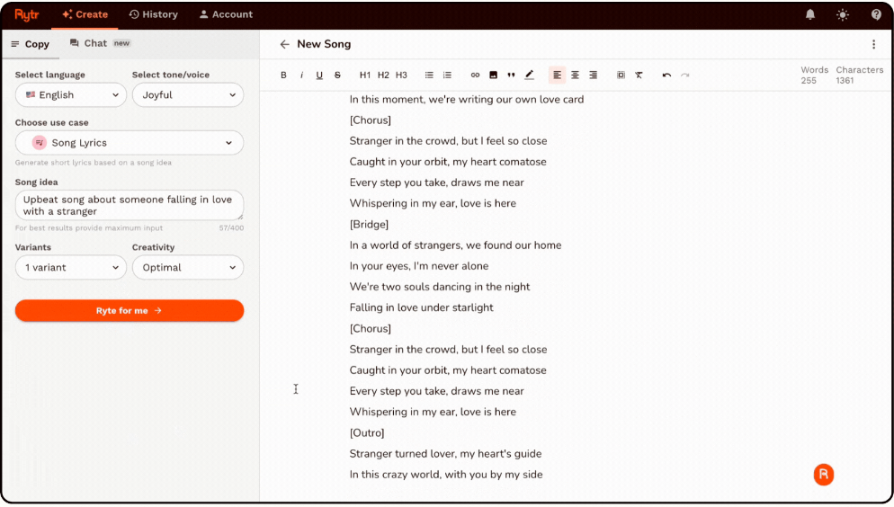 rytr ai rap generator