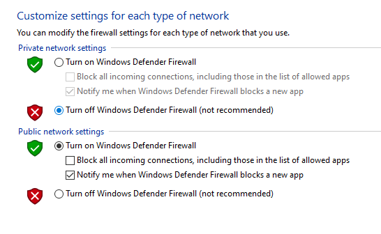 turn off window defender firewall