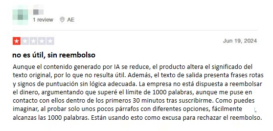un comentario reale de usuario